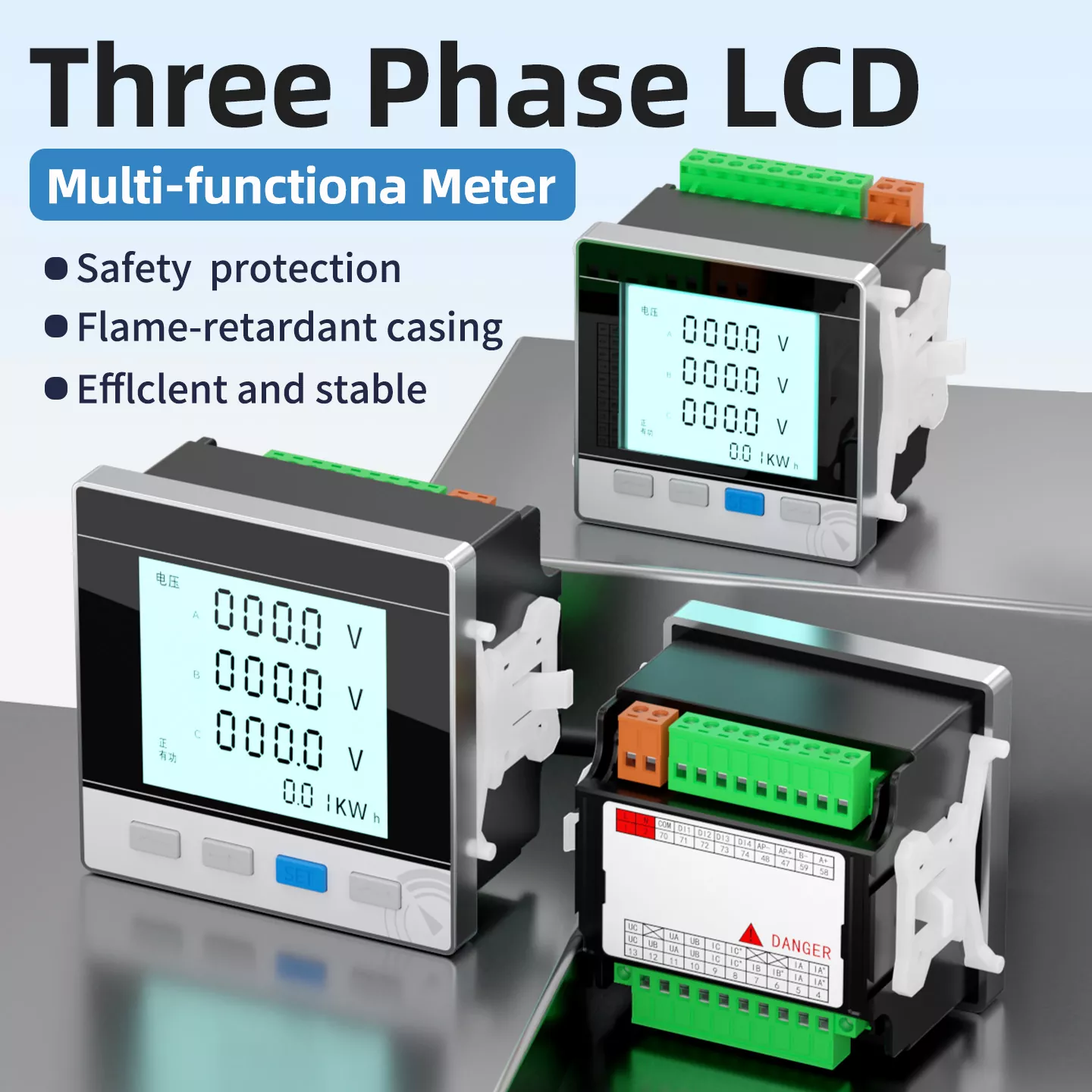 Meter Pelbagai Fungsi LCD Tiga Fasa